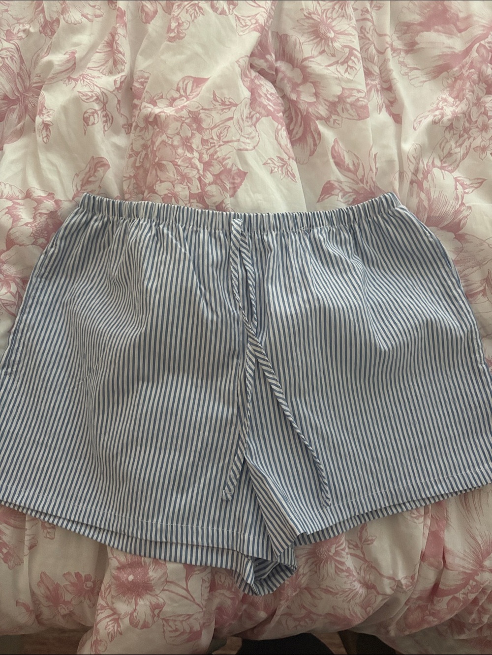 Hippie Rose Blue and White Striped High-Waist Drawstring Shorts